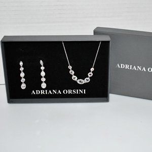 ADRIANA ORSINI White Stone Necklace & Earrings CZ/Silvertone #XD30645RCZB NWT